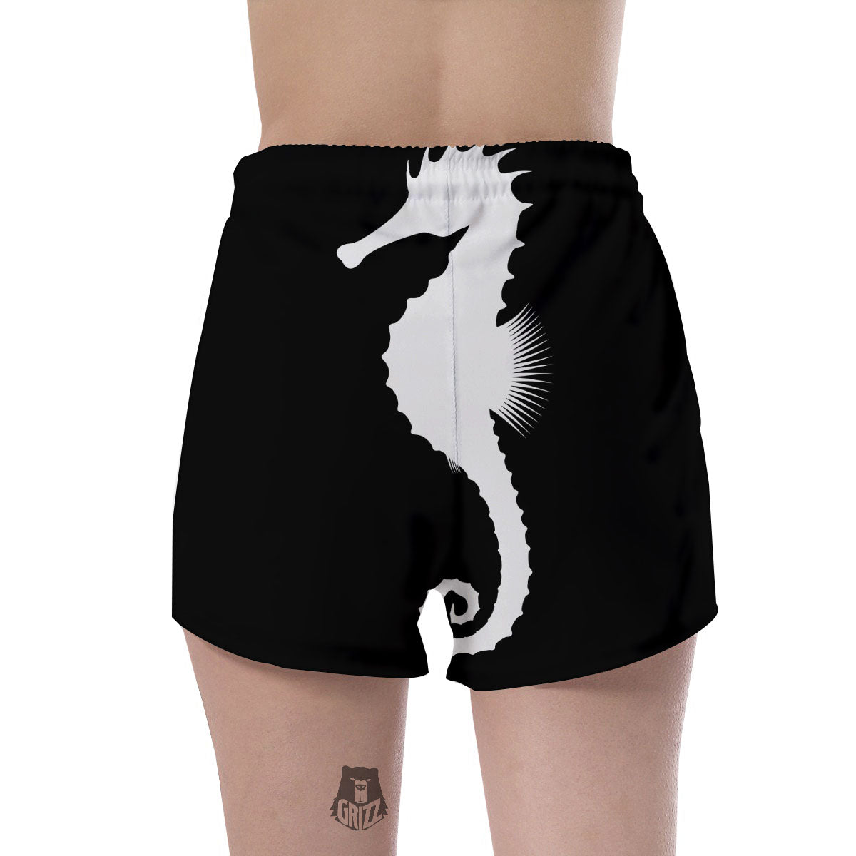 Seahorse White And Black Print Women's Shorts-grizzshop