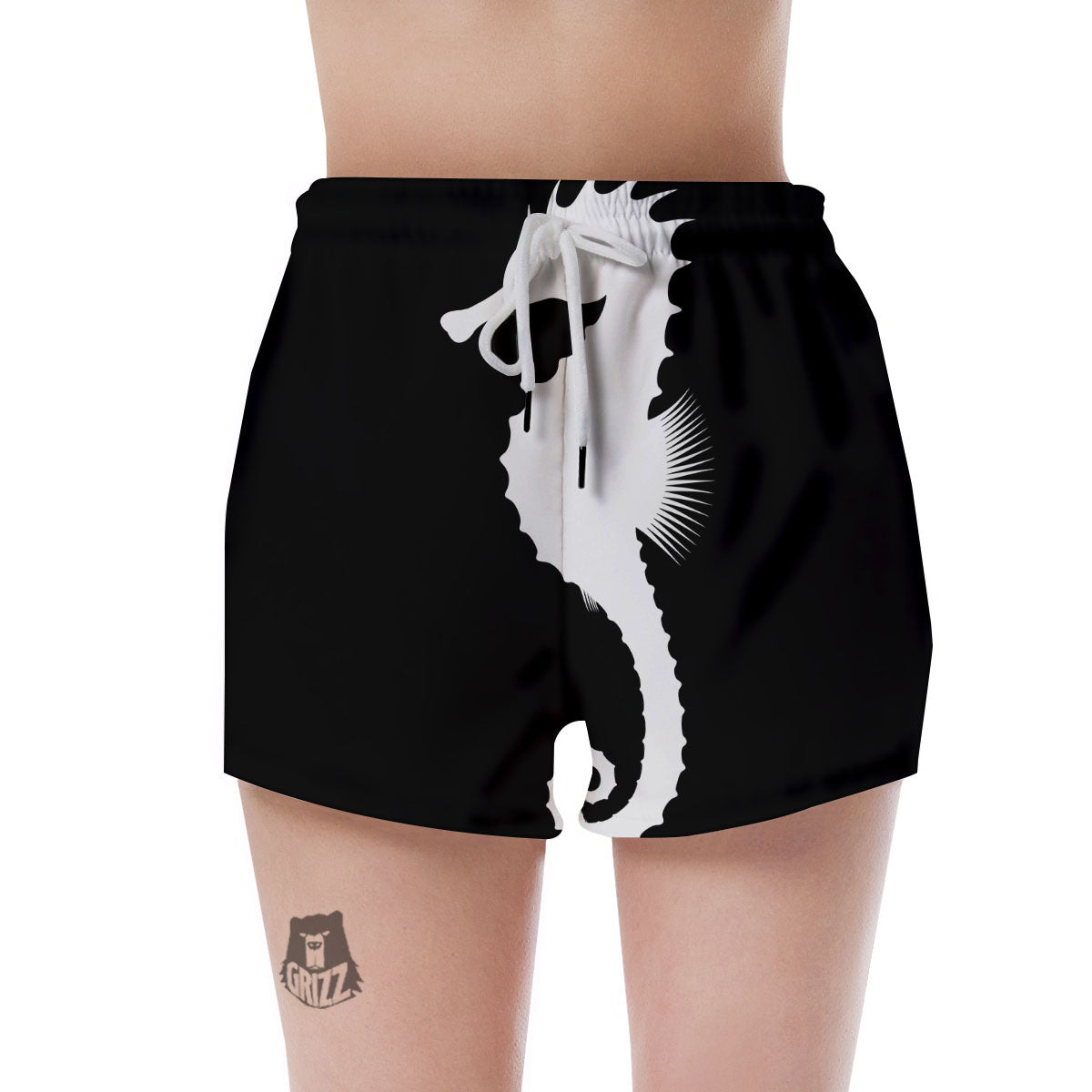 Seahorse White And Black Print Women's Shorts-grizzshop