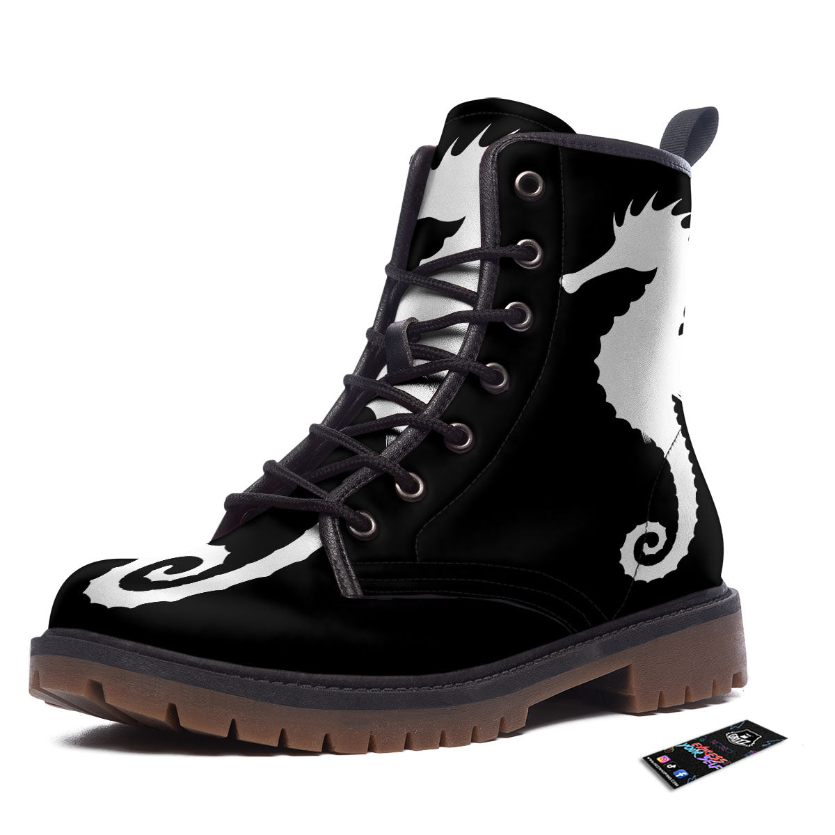 Seahorse White And Black Print Work Boots-grizzshop