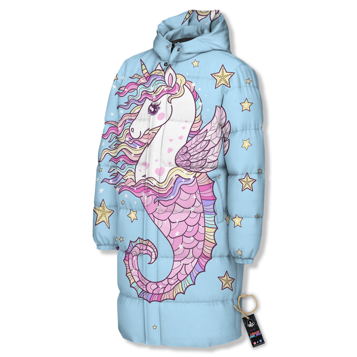 Seahorse Colorful Print Long Down Jacket