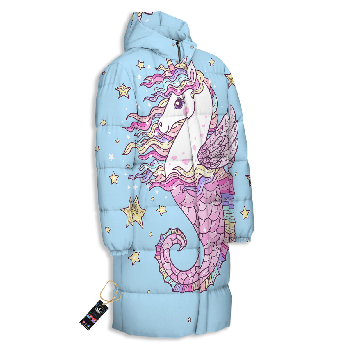 Seahorse Colorful Print Long Down Jacket