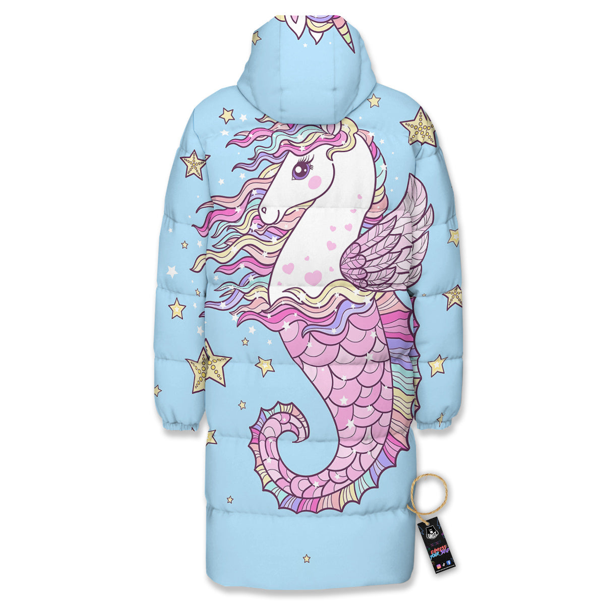 Seahorse Colorful Print Long Down Jacket