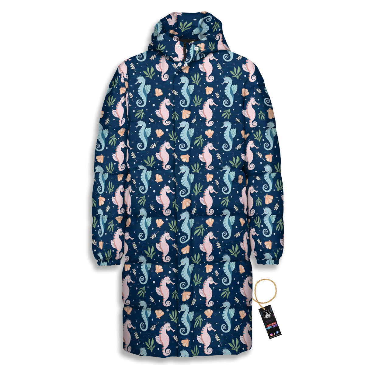 Seahorse Colorful Print Pattern Long Down Jacket