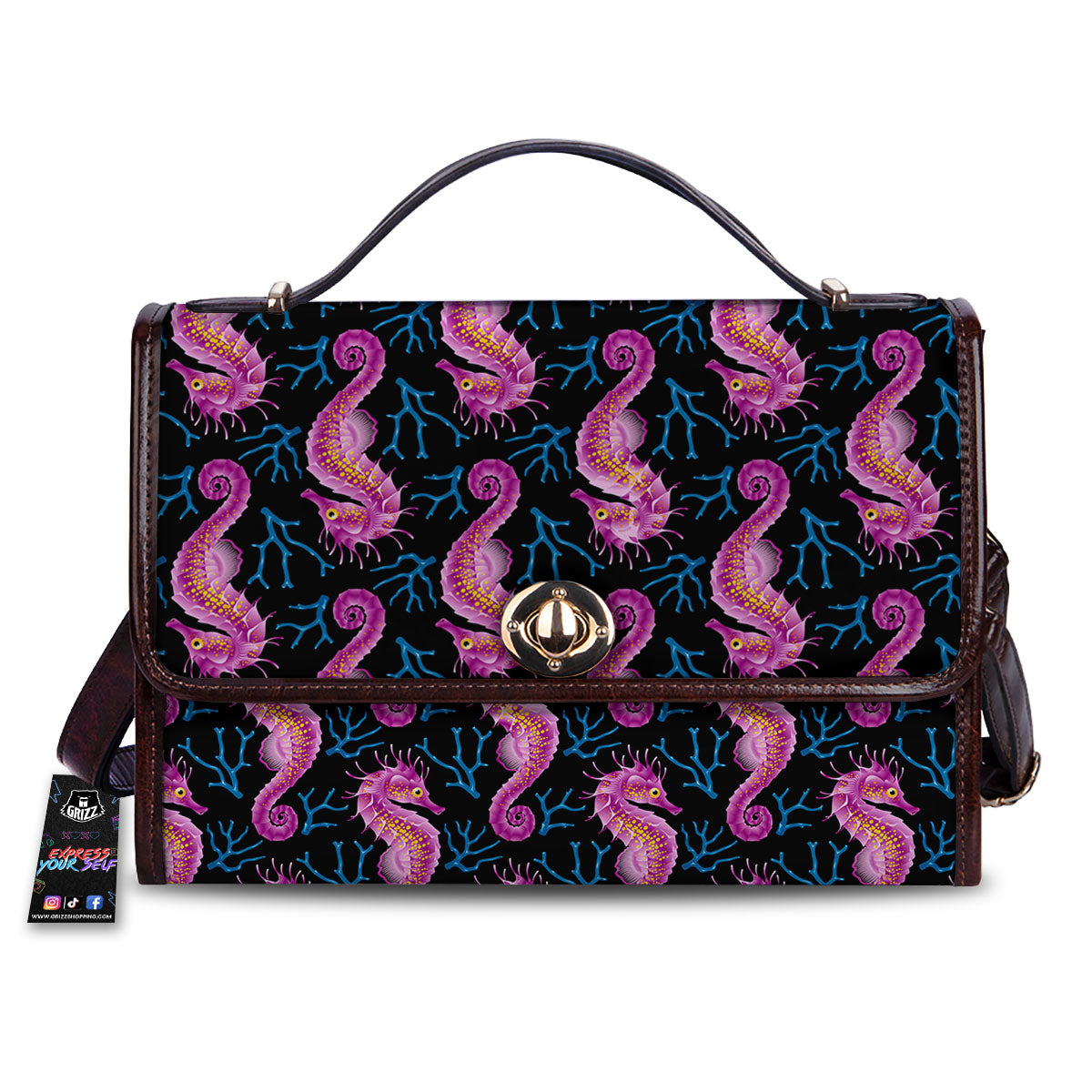 Seahorse Purple Print Pattern Women's Satchel Bag