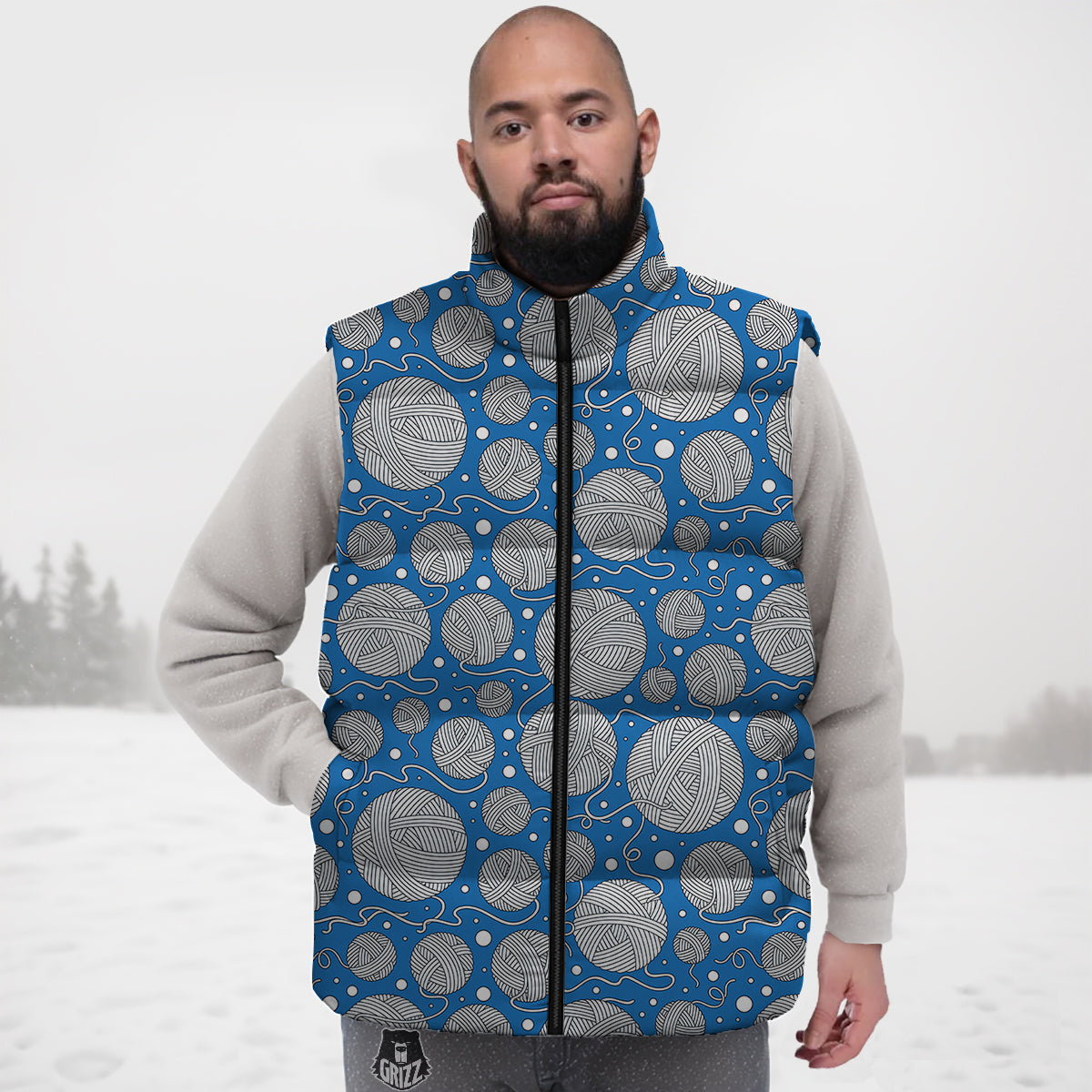 Seamless Yarn Balls Print Pattern Down Vest-grizzshop