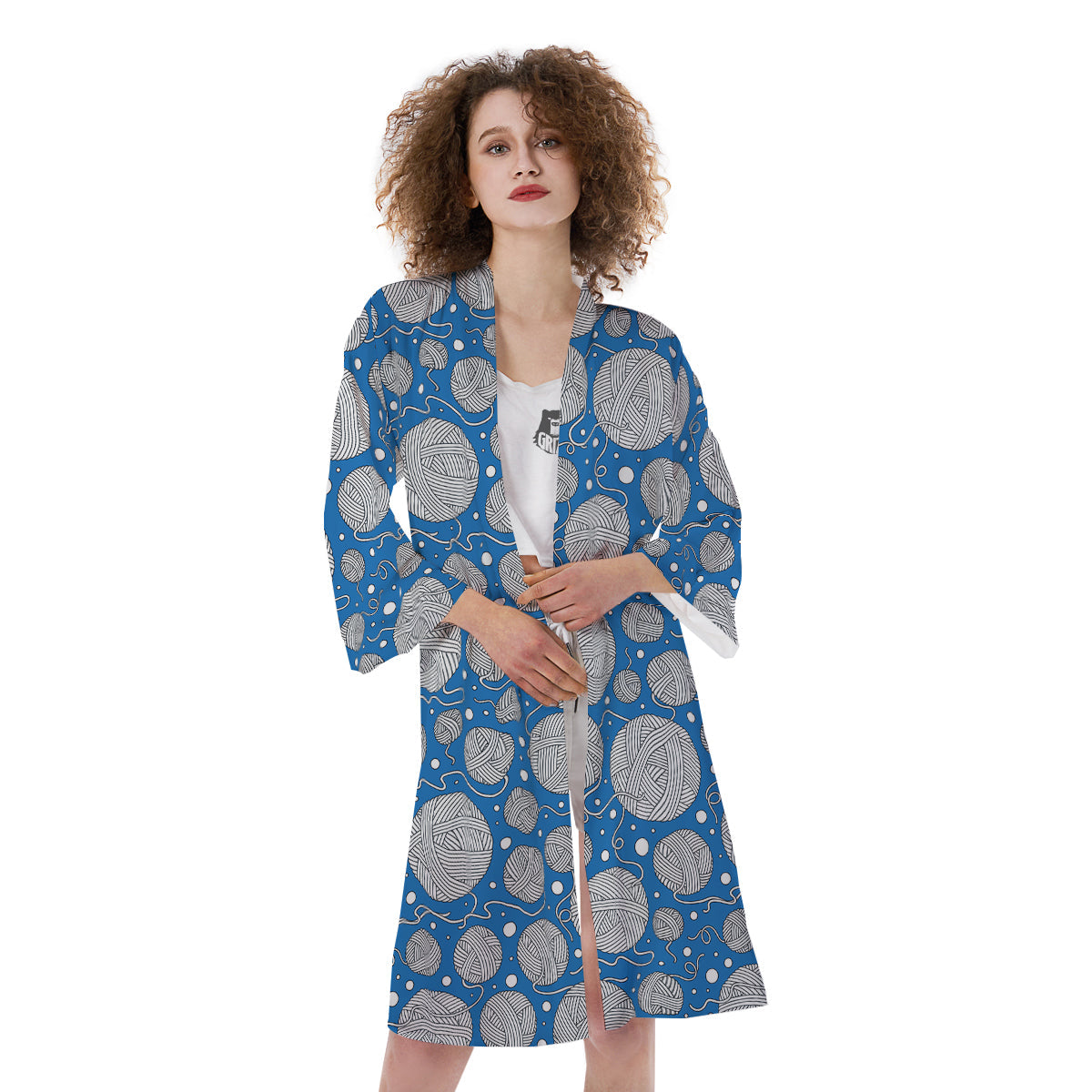 Seamless Yarn Balls Print Pattern Kimono-grizzshop