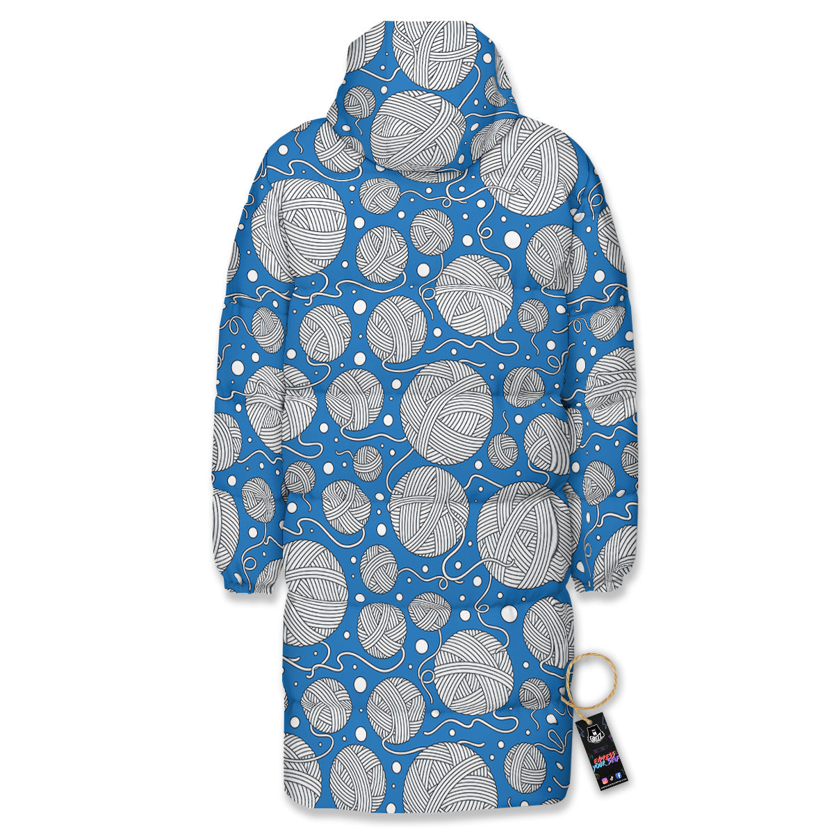 Seamless Yarn Balls Print Pattern Long Down Jacket-grizzshop