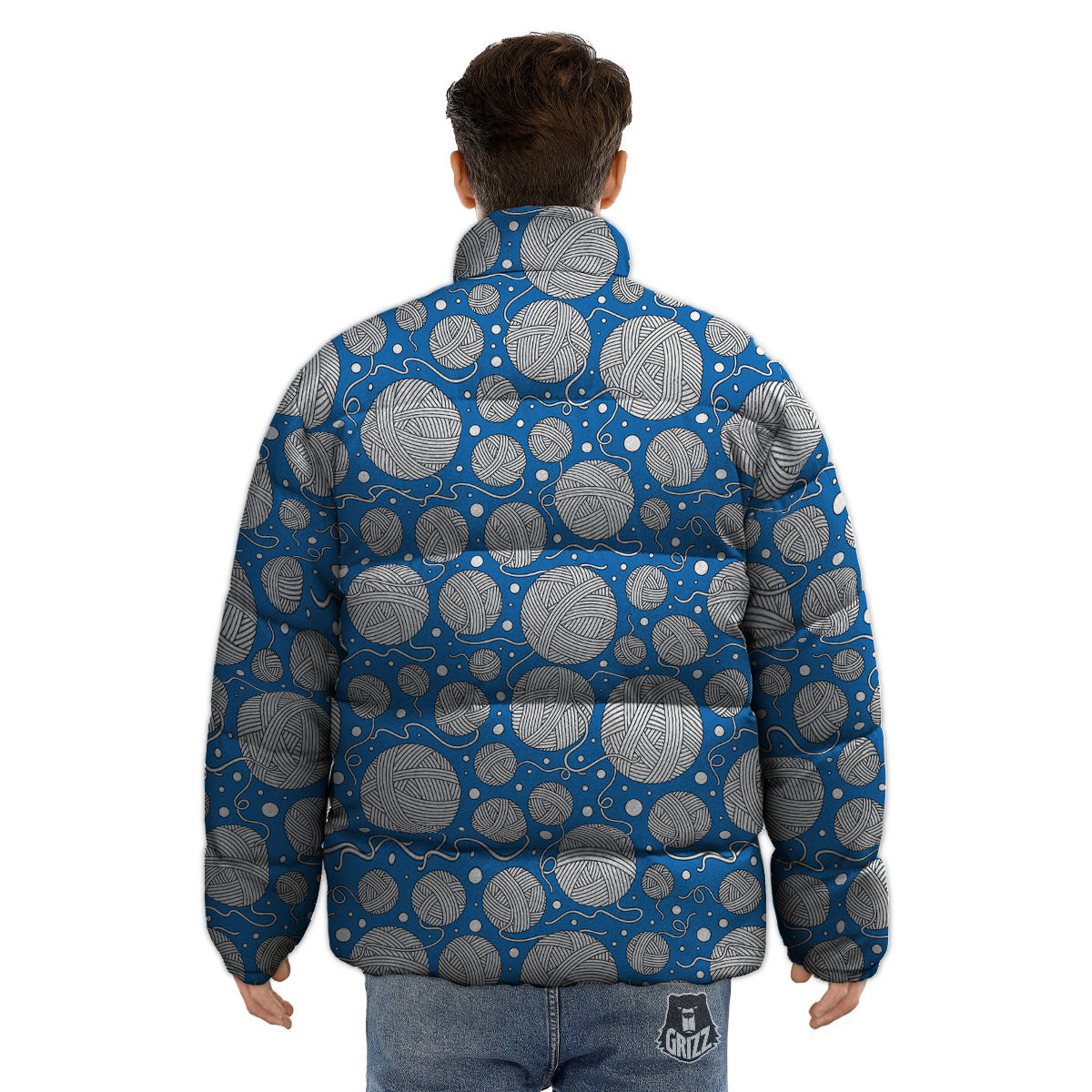 Seamless Yarn Balls Print Pattern Puffer Jacket-grizzshop
