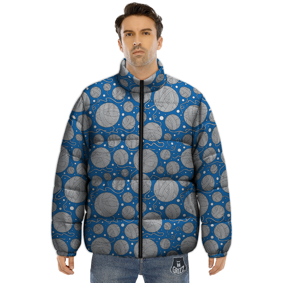 Seamless Yarn Balls Print Pattern Puffer Jacket-grizzshop