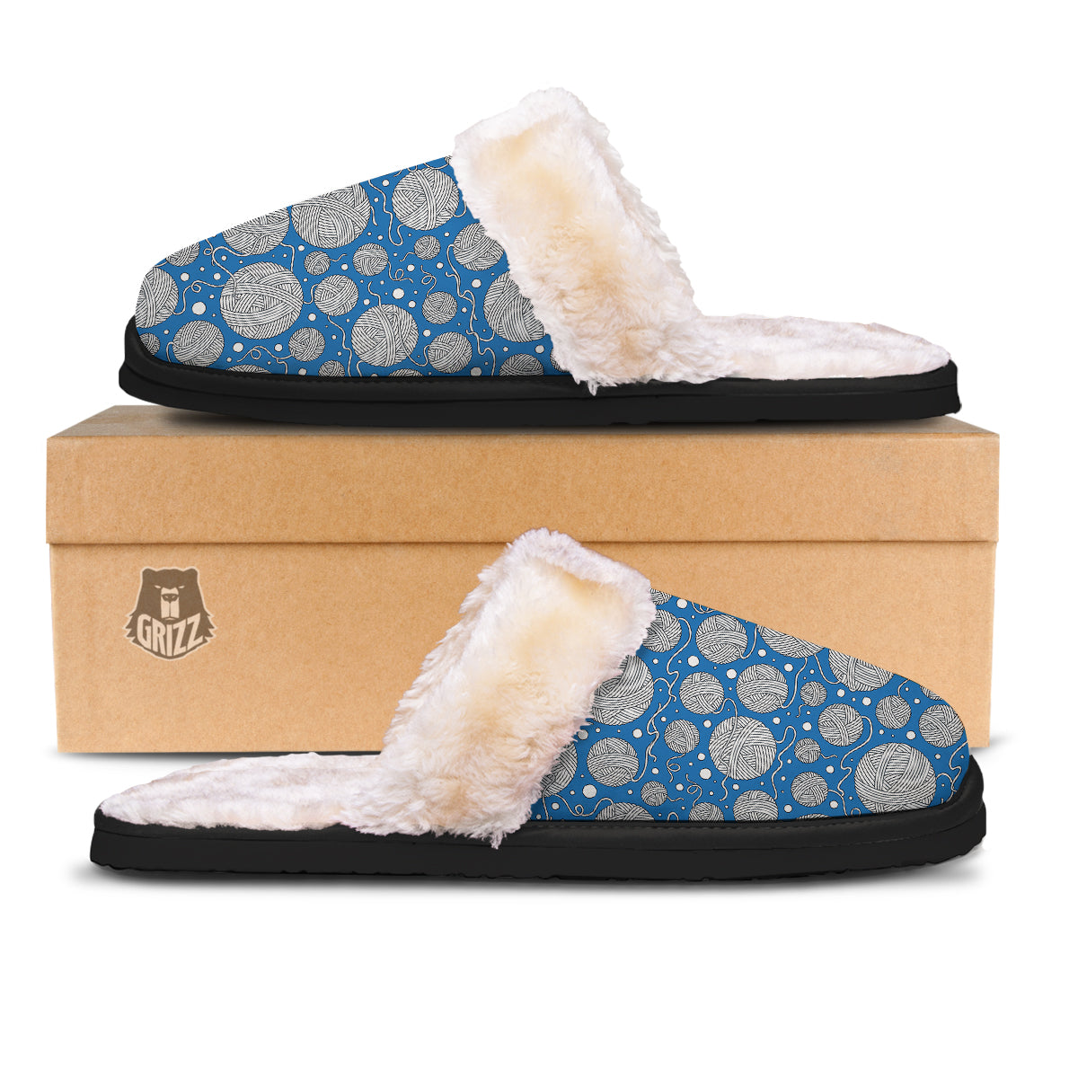 Seamless Yarn Balls Print Pattern Slippers-grizzshop