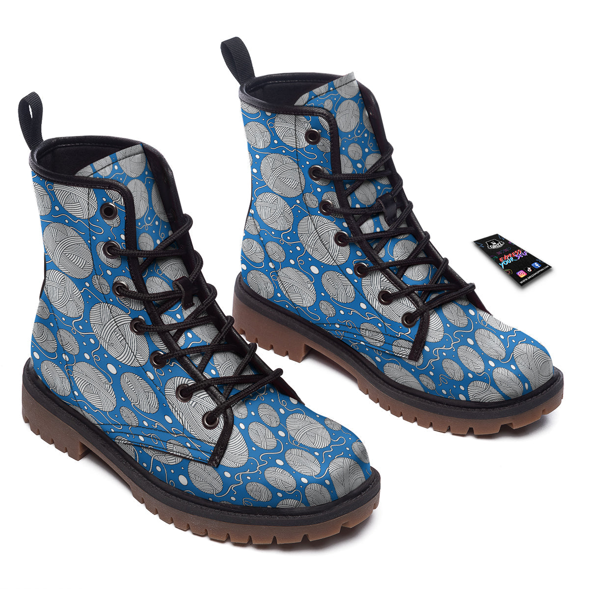 Seamless Yarn Balls Print Pattern Work Boots-grizzshop