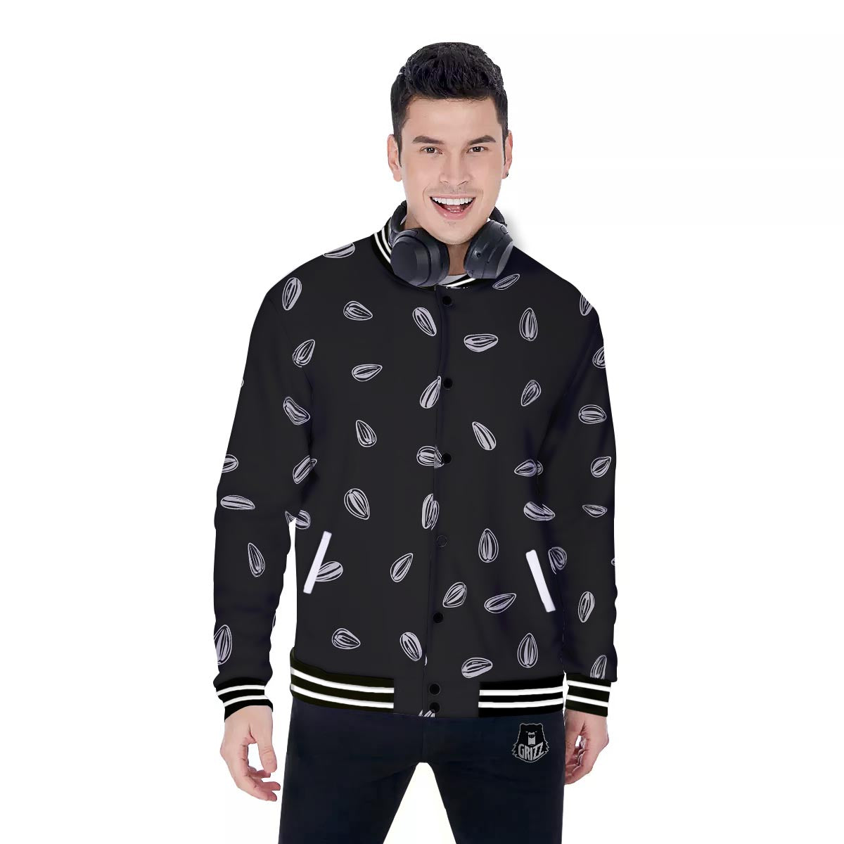 Seeds Sunflower Print Pattern Baseball Jacket-grizzshop