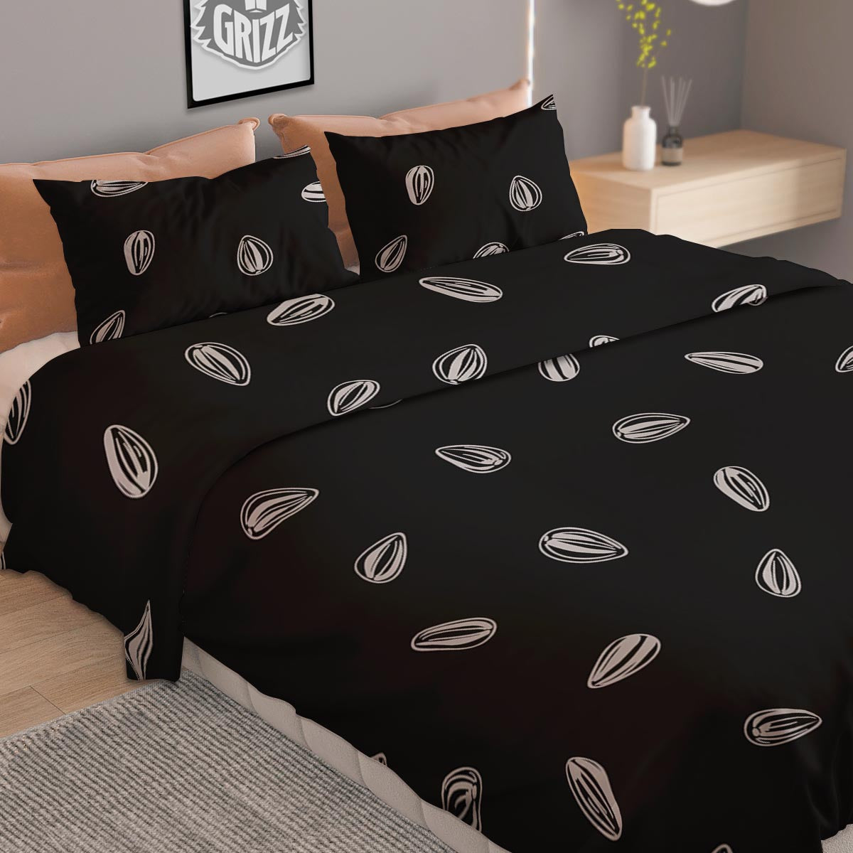 Seeds Sunflower Print Pattern Duvet Cover Bedding Set