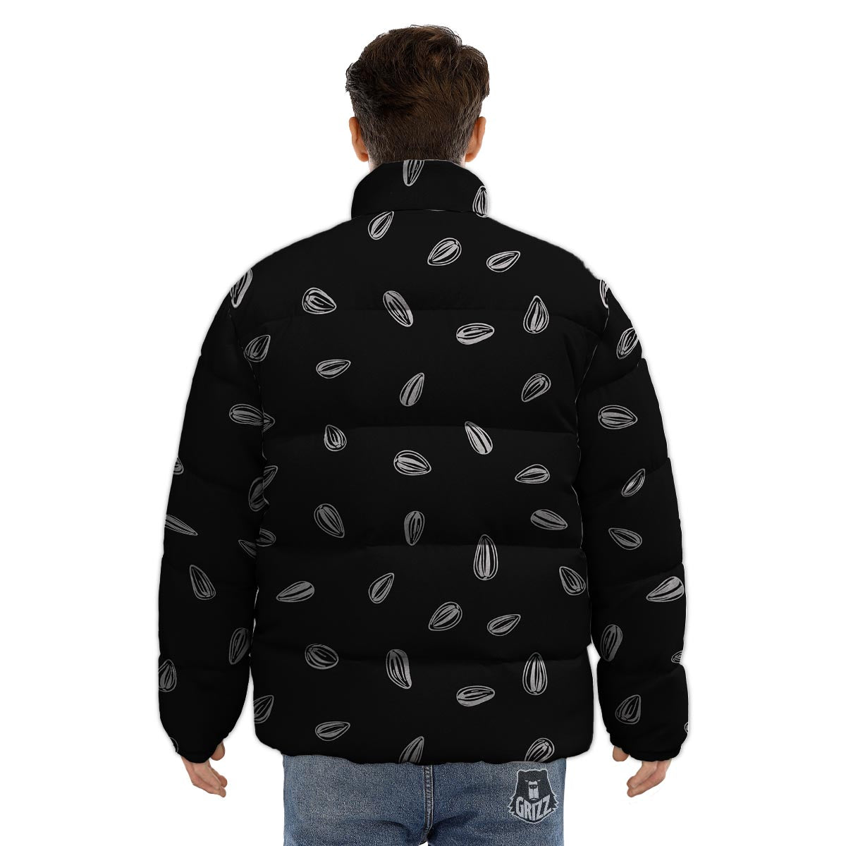Seeds Sunflower Print Pattern Puffer Jacket-grizzshop