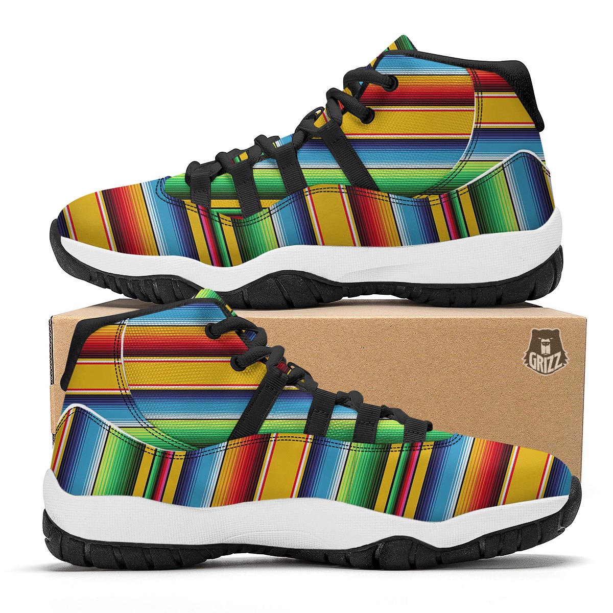 Serape Baja Mexican Blanket Pattern Print Black Bball Shoes-grizzshop