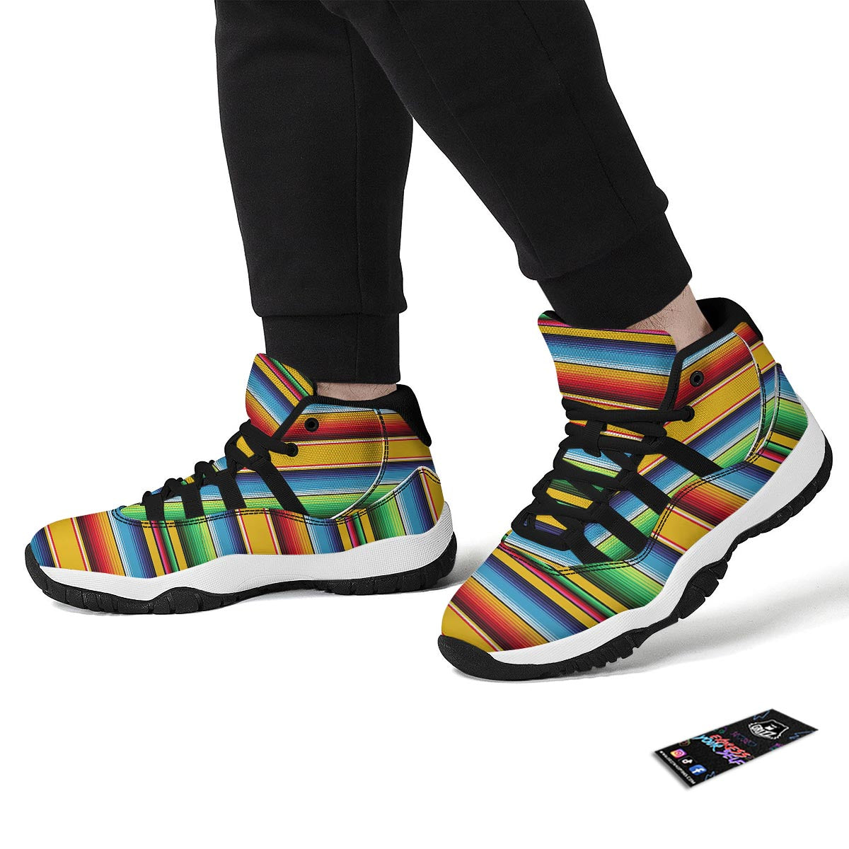 Serape Baja Mexican Blanket Pattern Print Black Bball Shoes-grizzshop