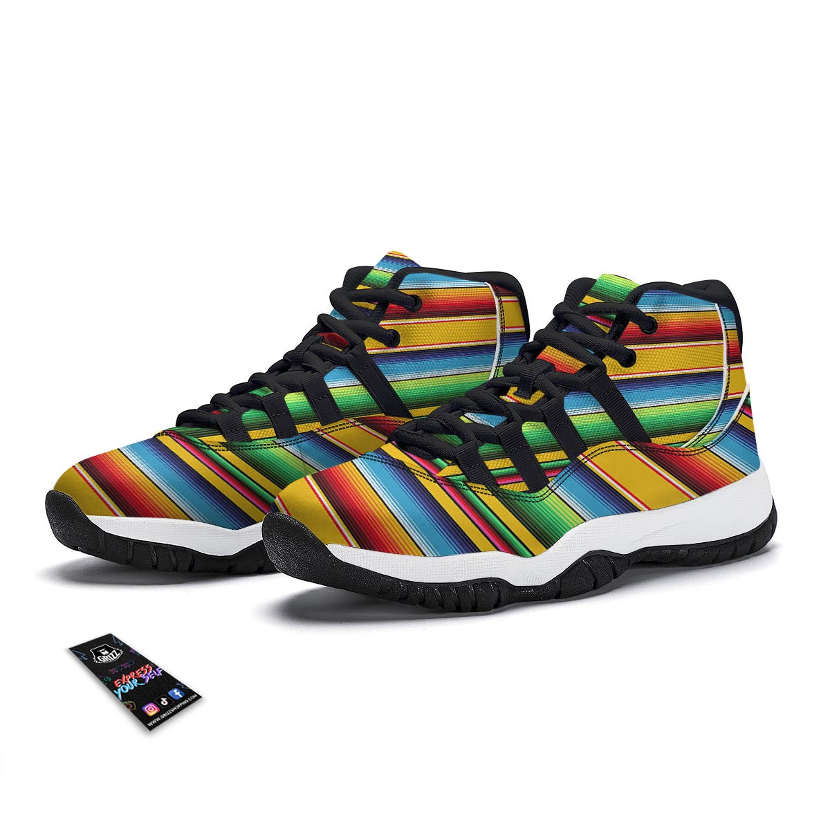 Serape Baja Mexican Blanket Pattern Print Black Bball Shoes-grizzshop
