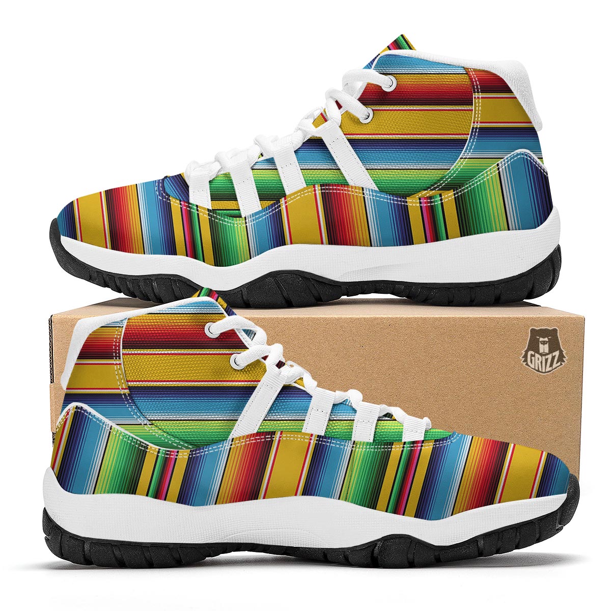 Serape Baja Mexican Blanket Pattern Print White Bball Shoes-grizzshop