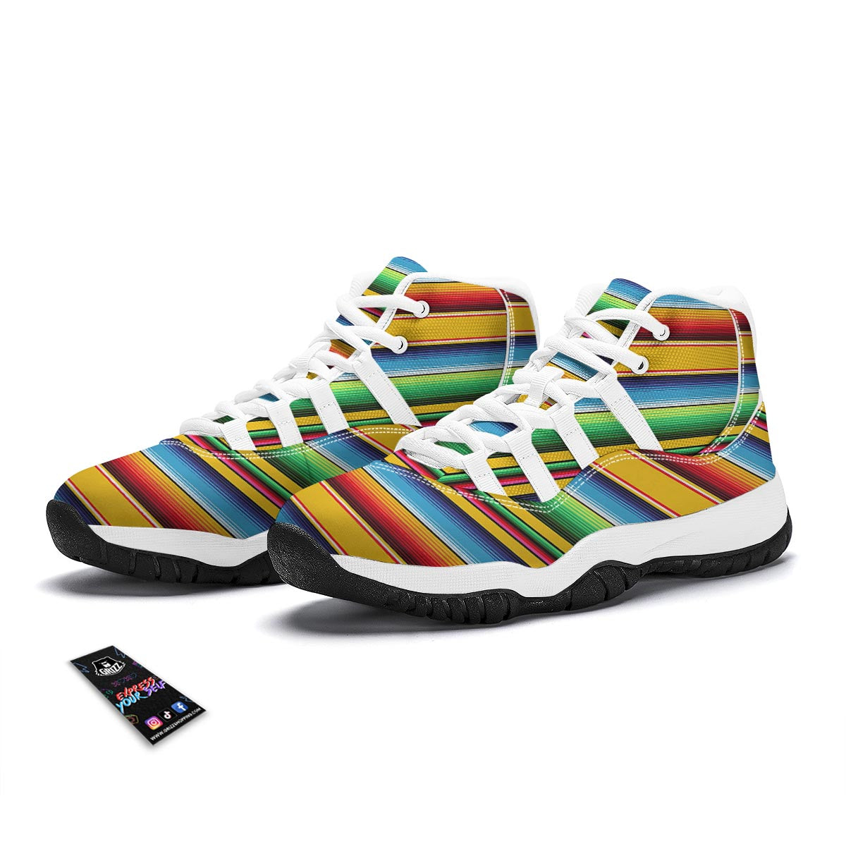 Serape Baja Mexican Blanket Pattern Print White Bball Shoes-grizzshop