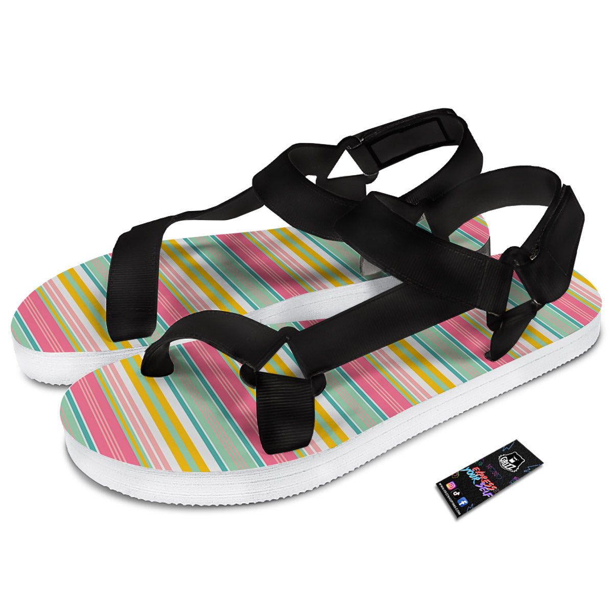 Serape Blanket Colorful Print Pattern Black Open Toe Sandals-grizzshop