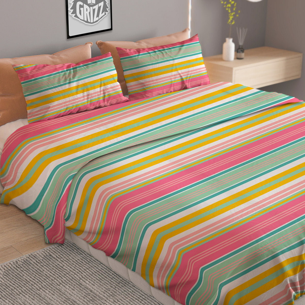 Red Green And White Argyle Print Pattern Duvet Cover Bedding Set