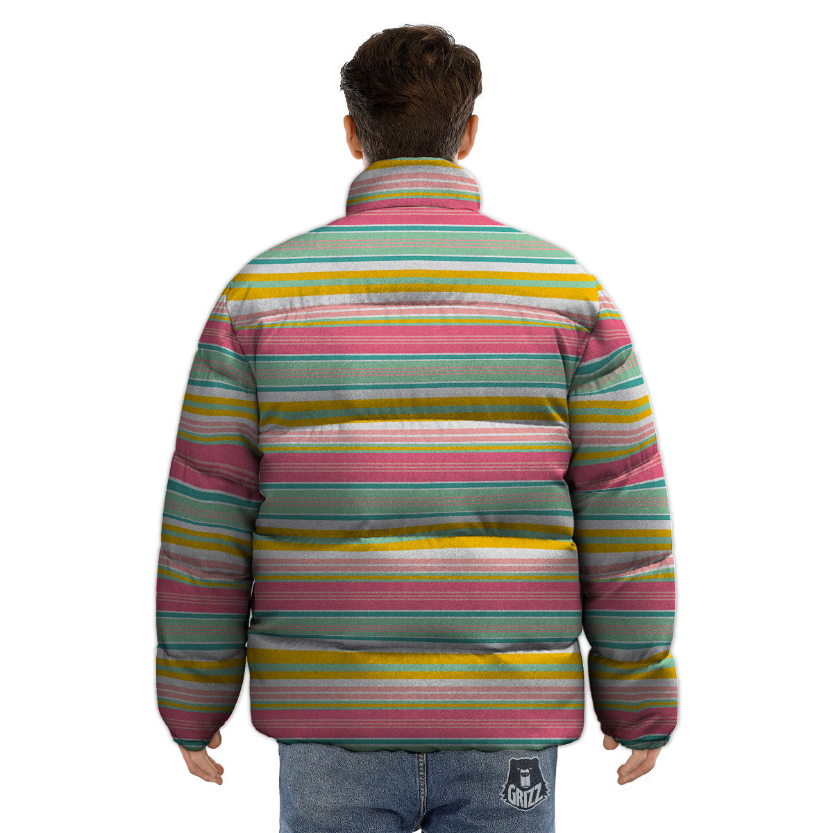 Serape Blanket Colorful Print Pattern Puffer Jacket-grizzshop