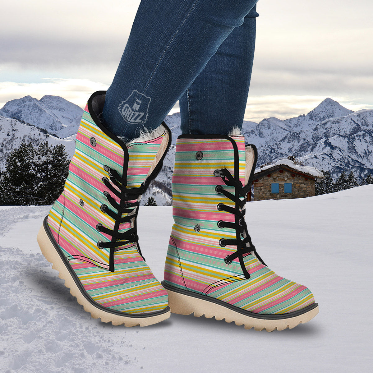 Serape Blanket Colorful Print Pattern Snow Boots-grizzshop