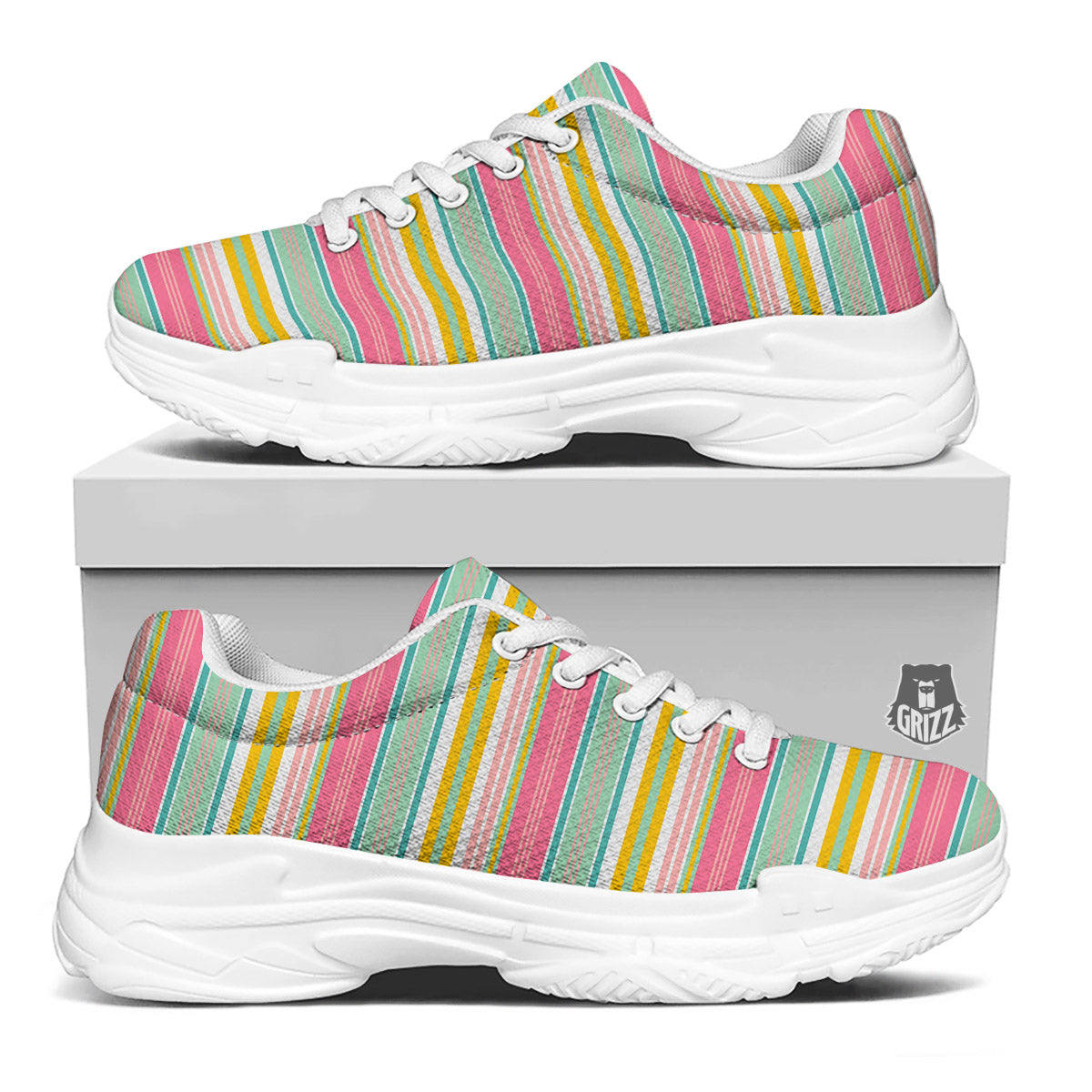 Serape Blanket Colorful Print Pattern White Chunky Shoes-grizzshop