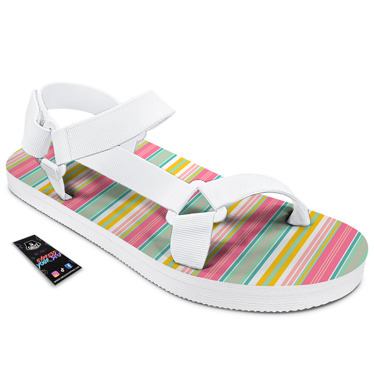 Serape Blanket Colorful Print Pattern White Open Toe Sandals-grizzshop