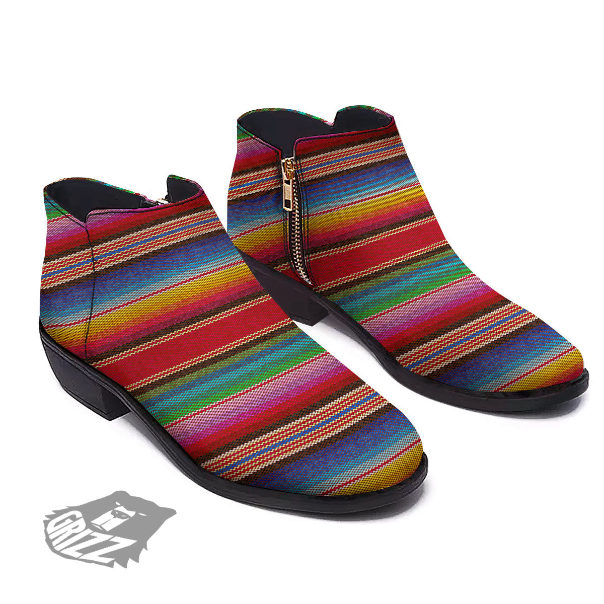 Serape Blanket Ethnic Print Pattern Ankle Boots-grizzshop