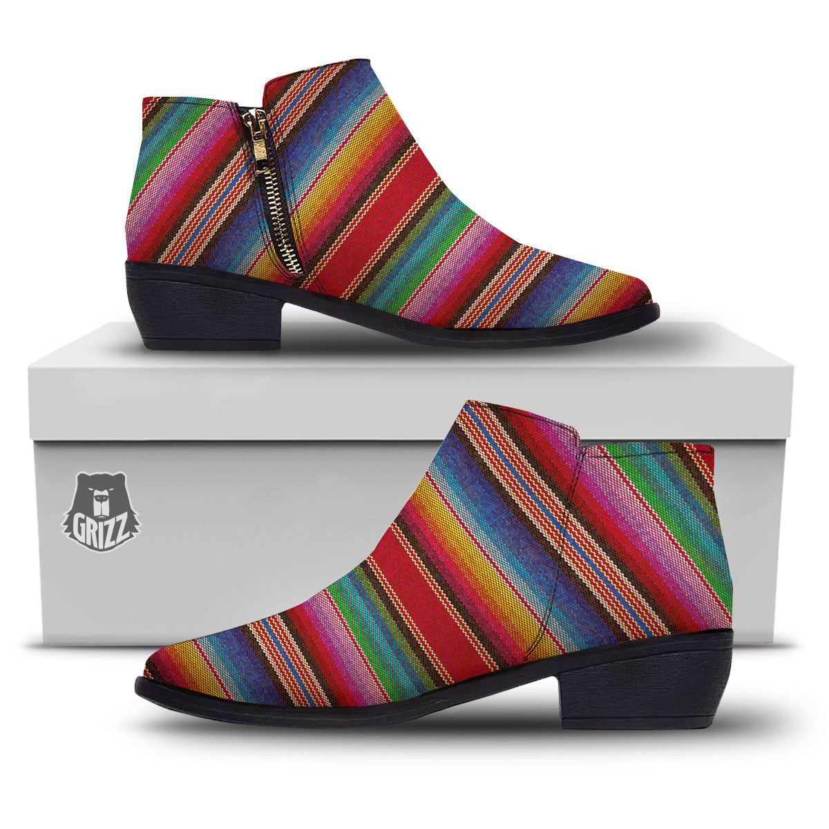 Serape Blanket Ethnic Print Pattern Ankle Boots-grizzshop