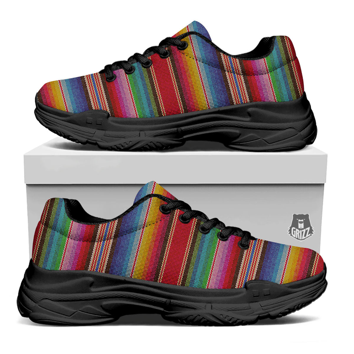 Serape Blanket Ethnic Print Pattern Black Chunky Shoes-grizzshop