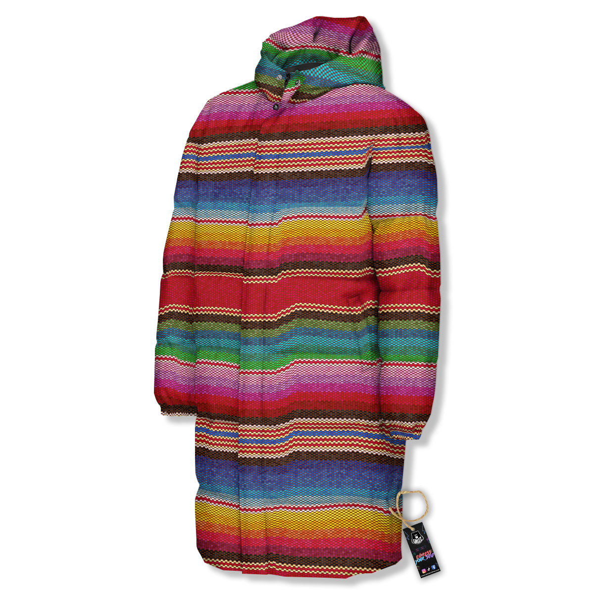 Serape Blanket Ethnic Print Pattern Long Down Jacket-grizzshop
