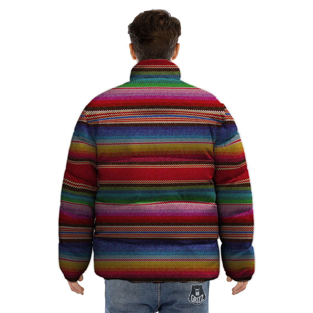Serape Blanket Ethnic Print Pattern Puffer Jacket-grizzshop