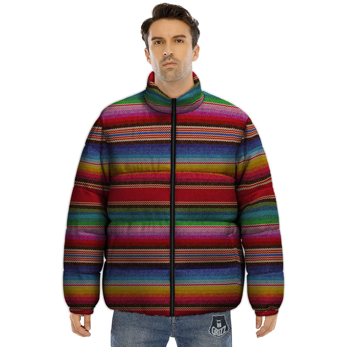 Serape Blanket Ethnic Print Pattern Puffer Jacket-grizzshop