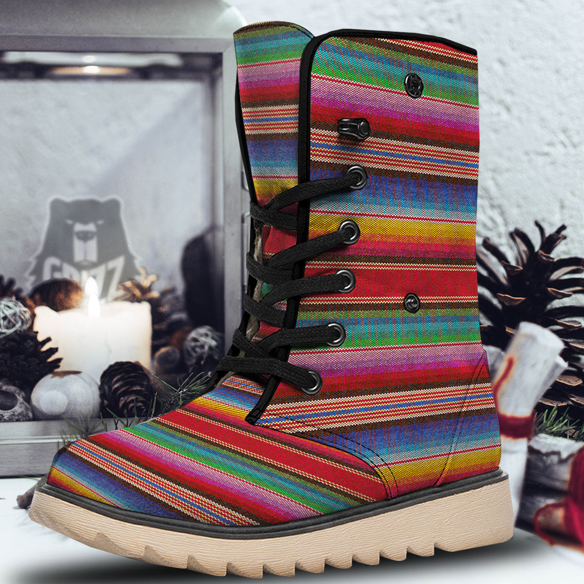 Serape Blanket Ethnic Print Pattern Snow Boots-grizzshop