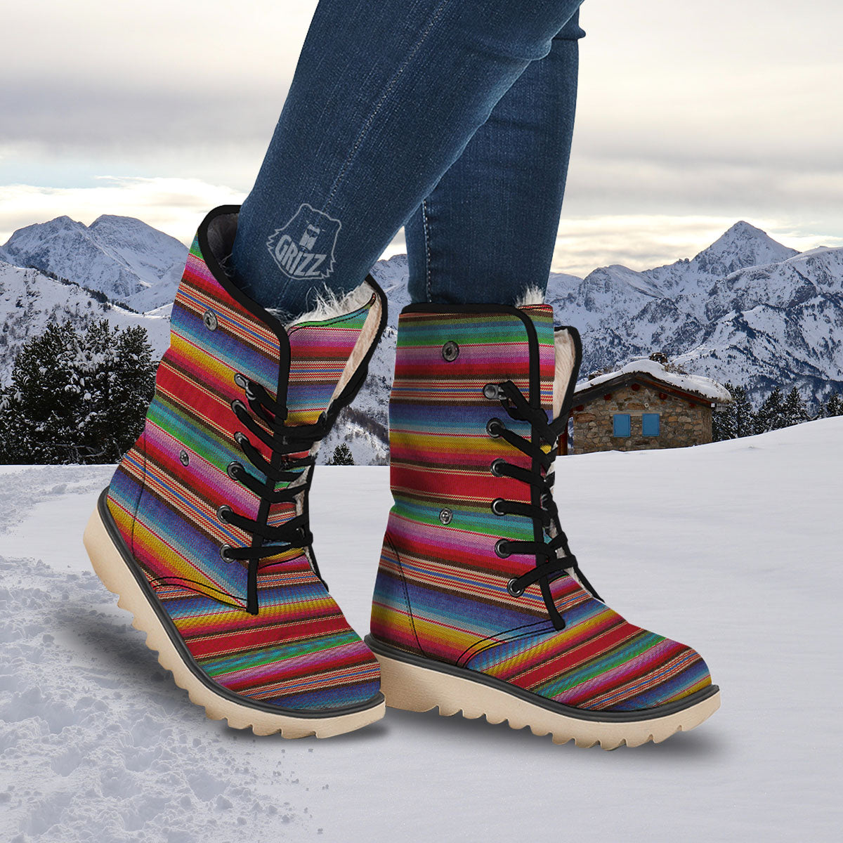 Serape Blanket Ethnic Print Pattern Snow Boots-grizzshop