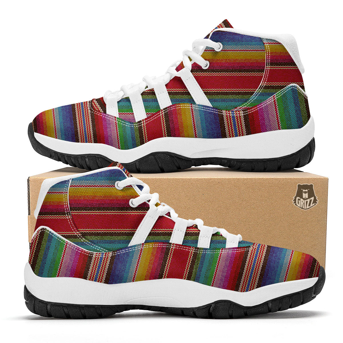 Serape Blanket Ethnic Print Pattern White Bball Shoes-grizzshop