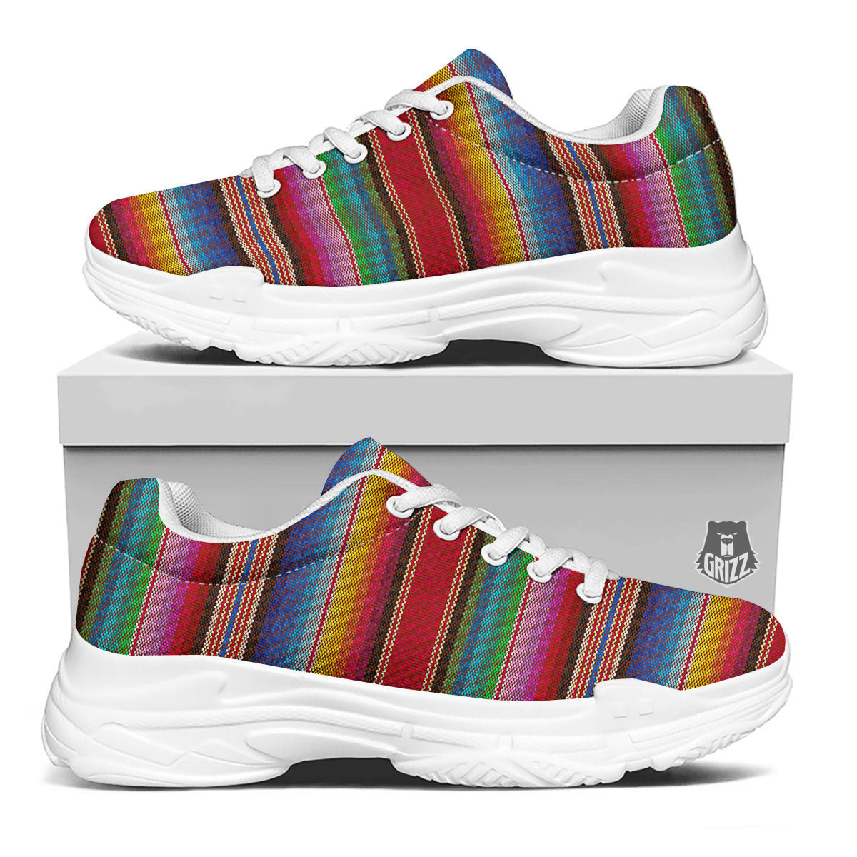 Serape Blanket Ethnic Print Pattern White Chunky Shoes-grizzshop