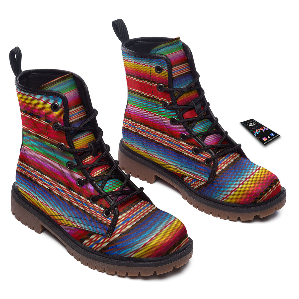 Serape Blanket Ethnic Print Pattern Work Boots-grizzshop