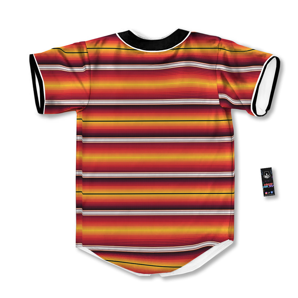Serape Ethnic Boho Stripes Mexican Black Orange Print Baseball Jersey-grizzshop