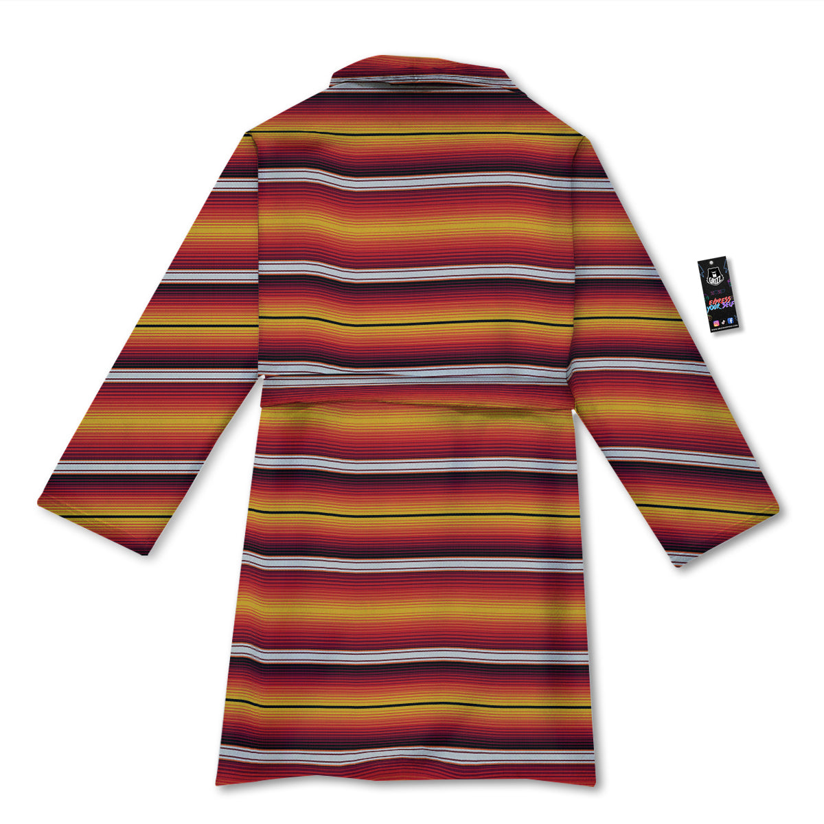 Serape Ethnic Boho Stripes Mexican Black Orange Print Bathrobe-grizzshop