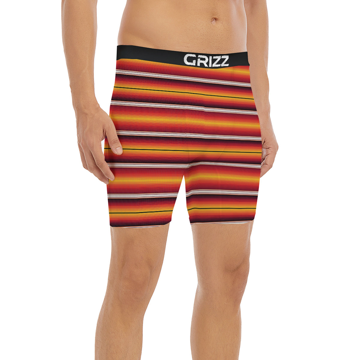 Serape Ethnic Boho Stripes Mexican Black Orange Print Boxer Briefs-grizzshop