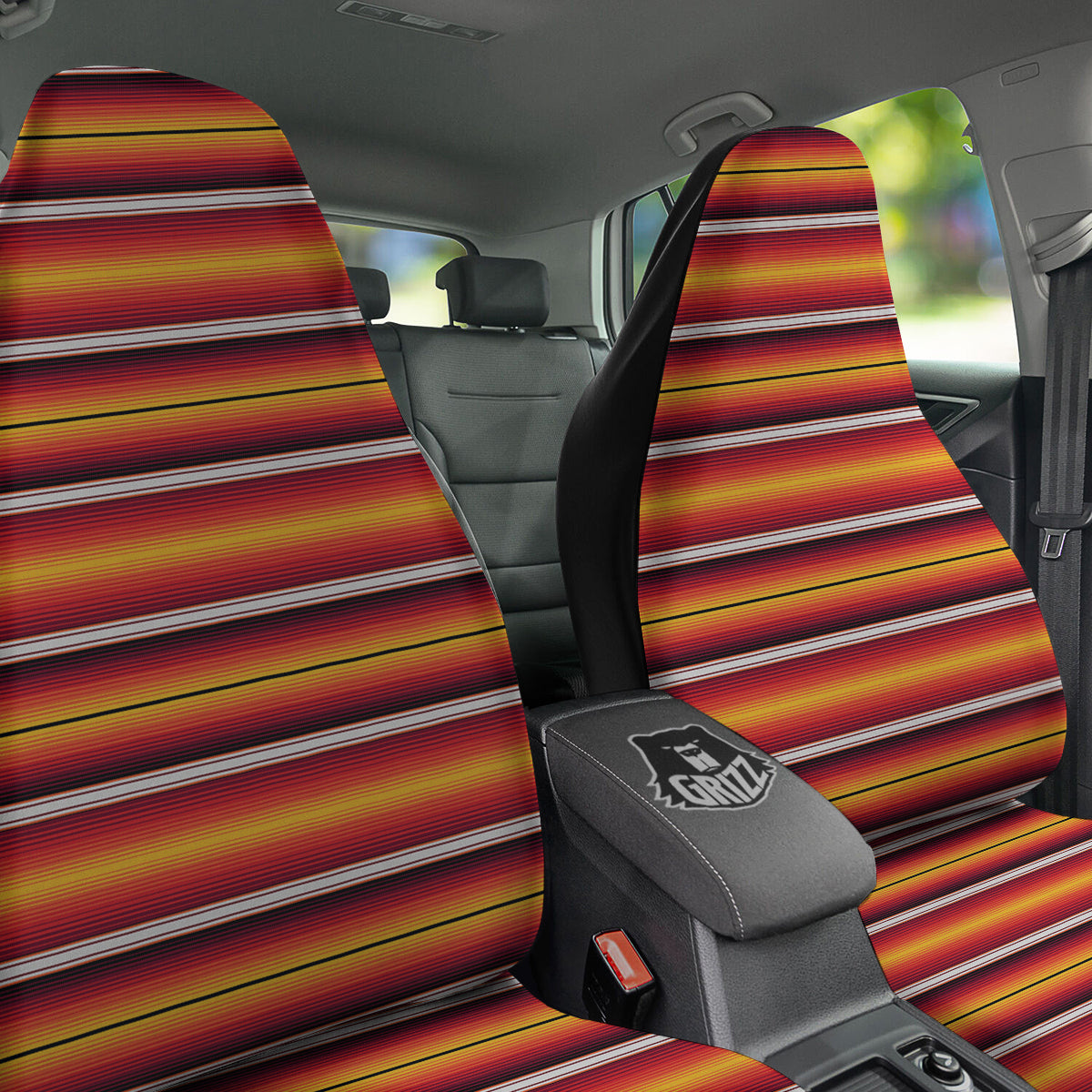 Serape Ethnic Boho Stripes Mexican Black Orange Print Car Seat Covers-grizzshop