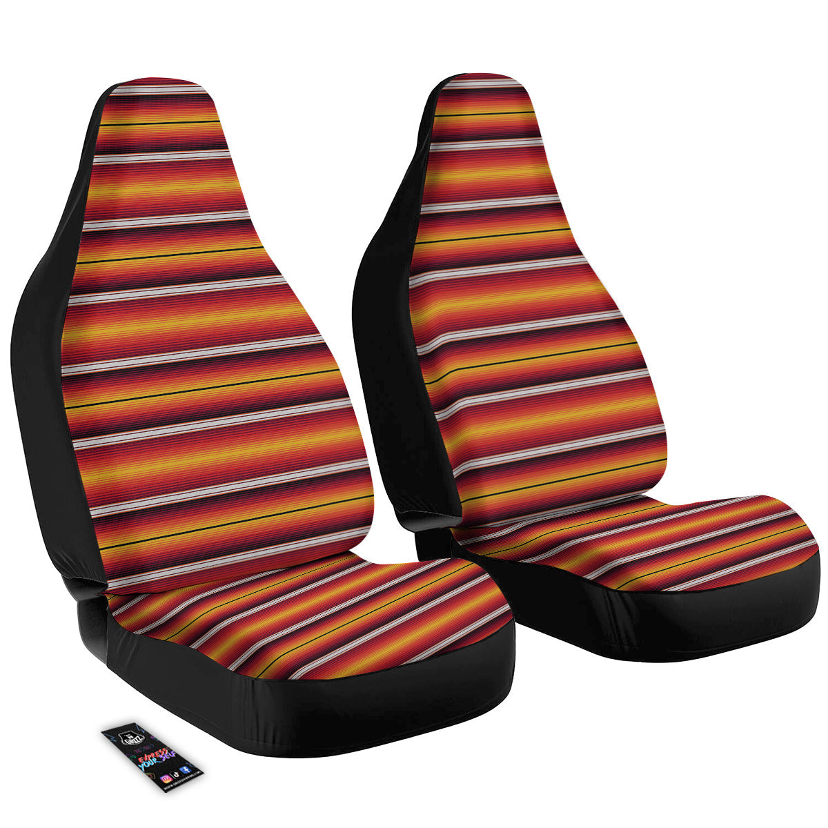 Serape Ethnic Boho Stripes Mexican Black Orange Print Car Seat Covers-grizzshop