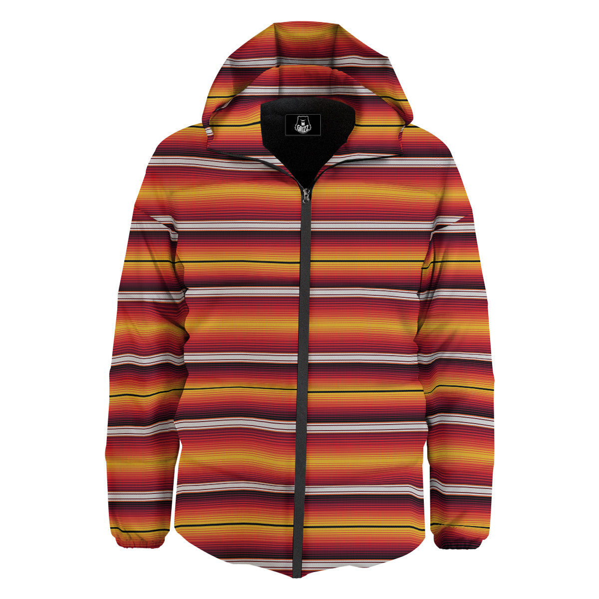 Serape Ethnic Boho Stripes Mexican Black Orange Print Down Jacket-grizzshop