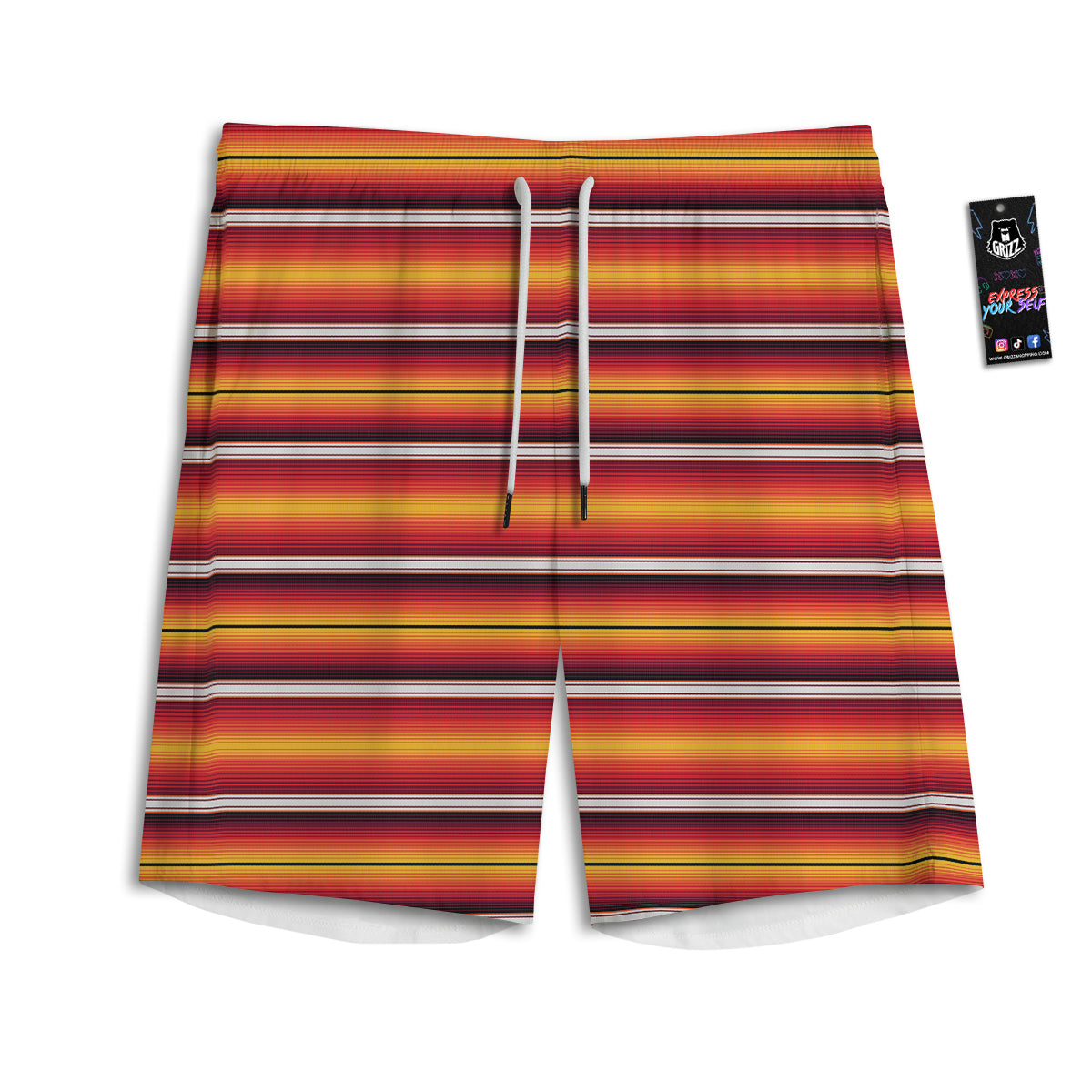 Serape Ethnic Boho Stripes Mexican Black Orange Print Men's Athletic Shorts