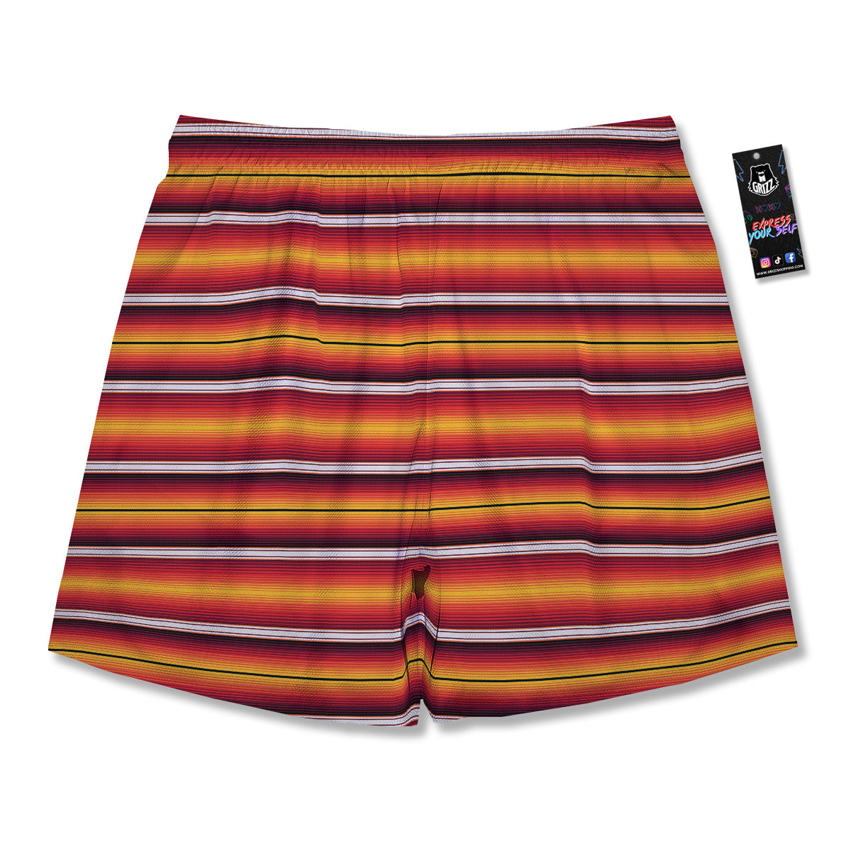 Serape Ethnic Boho Stripes Mexican Black Orange Print Men's Running Shorts-grizzshop
