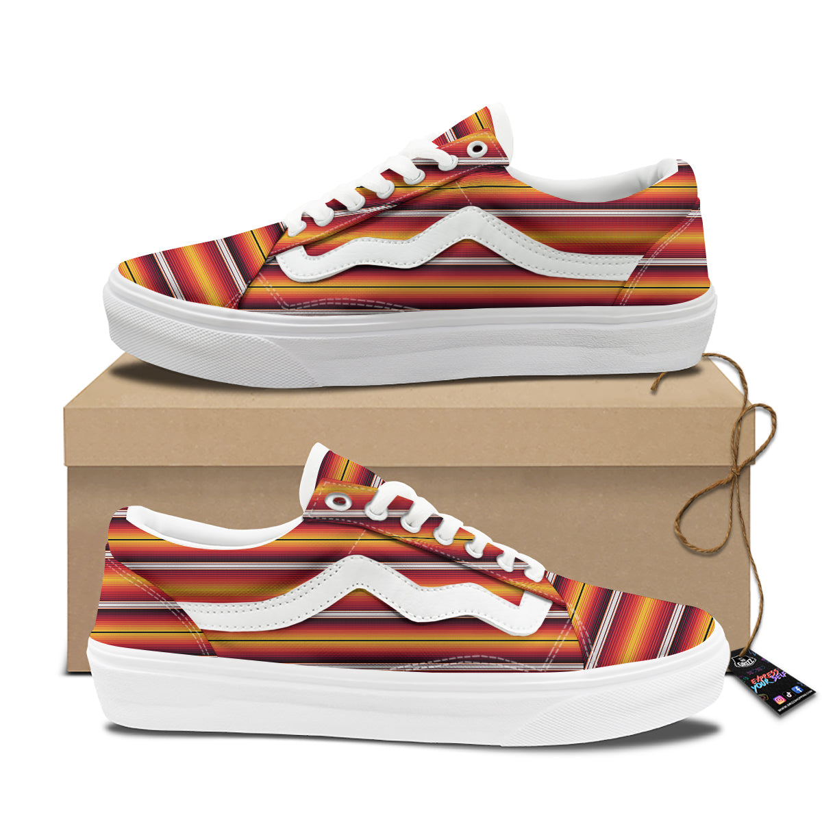 Serape Ethnic Boho Stripes Mexican Black Orange Print Skate Shoes-grizzshop
