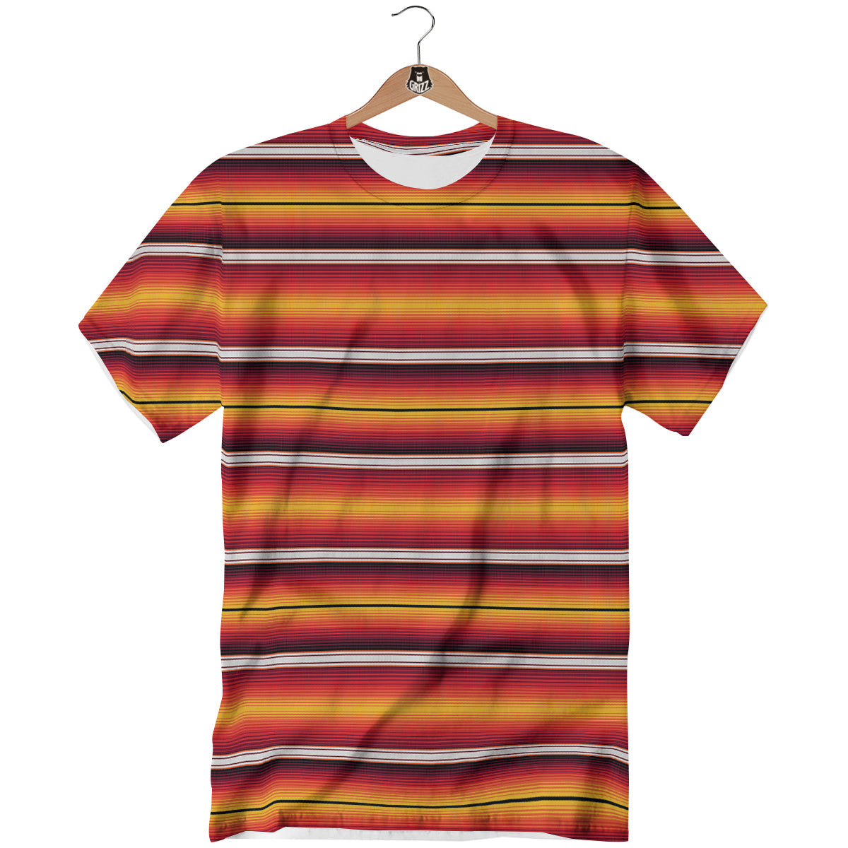 Serape Ethnic Boho Stripes Mexican Black Orange Print T-Shirt-grizzshop